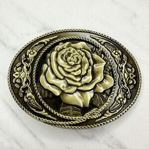 Rose Scroll Floral Oval Belt Buckle Brass Tone Western Boho Statement ✨